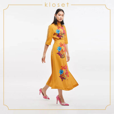 Kloset Kloset Floral Maxi Dress(AW19-D027) ชุดเดรส ชุดผ้าพิมพ์ ชุดเดรสแต่งดีเทล ชุดเดรสแฟชั่น