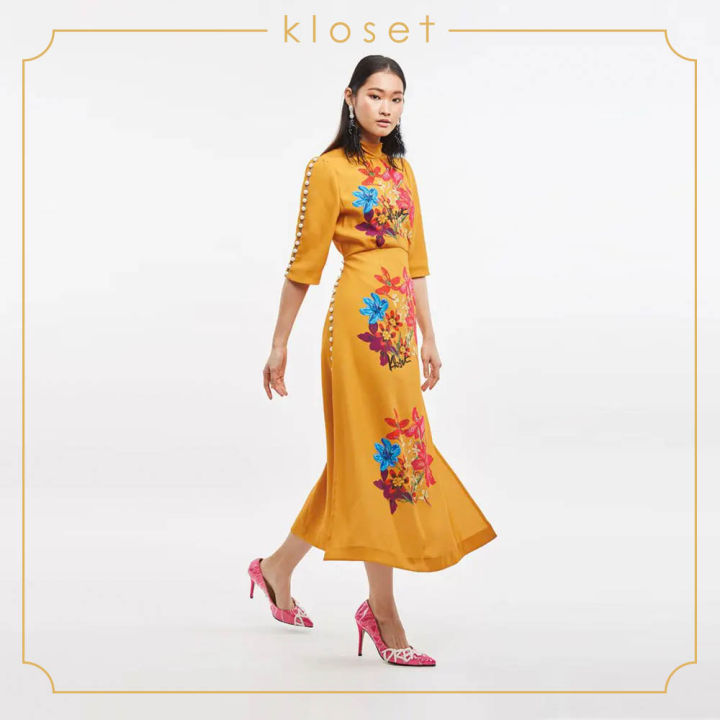 kloset-kloset-floral-maxi-dress-aw19-d027-ชุดเดรส-ชุดผ้าพิมพ์-ชุดเดรสแต่งดีเทล-ชุดเดรสแฟชั่น