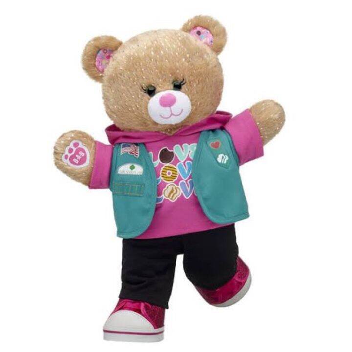 รุ่นใหม่-ตุ๊กตาบิ้วอะแบร์-ตุ๊กตาหมีสีน้ำตาล-girl-scout-trefoil-bear-build-a-bear-workshop-สินค้ามือสองจากอเมริกา