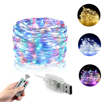 USB LED String Lights Fairy Garland Remote Control 5M10M20M Copper Wire Lamp for Christmas Wedding Party Garden Decoration