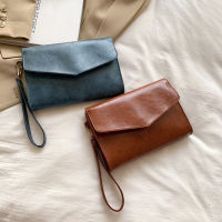 Womens Bag Trend Fashion PU Leather Wristlet Bag Women Solid Color Envelope Bags Casual Small Flap Handbags Evening Pouch