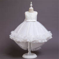 Long Tail Puffy Temperament Kids Girl Wedding Dress for Children Party Dress of 8 Years Old White Tutu Dress