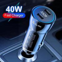 40W Dual PD Car Charger Fast Charging Adapter รถไฟแช็ก Dual Type C PD PD Charger สำหรับ Samsung ศัพท์ O4C2