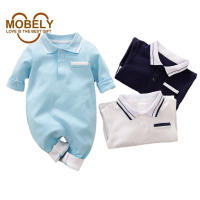 Mobely เสื้อผ้าเด็กผ้าฝ้าย100% สุภาพบุรุษ Polo สีทึบแขนยาว Jumpsuit Romper One-Piece สำหรับ0-18months Baby Boys