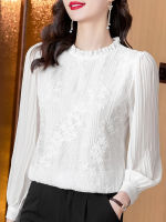 EnYY】Long Sleeve Blouse Women White Lace Chiffon Blouse Shirt Womens Tops Blusas Mujer De Moda 2022 Blouses Shirts Blusa Camisas E159