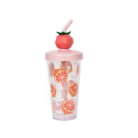 Colorful Fruit Mixing Cup Double Layer Transparent Straw Cup Summer Cold Drink Popular Creative Handy Cup