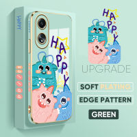 เคส PMP A58 OPPO Hp ฟรีสายคล้อง4G + ลายการ์ตูนน่ารักสัตว์ประหลาดตัวน้อยขอบสี่เหลี่ยมเคสโทรศัพท์ชุบหรูหราชุบเคสโทรศัพท์นิ่ม