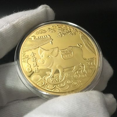 เหรียญที่ระลึกหมูปี2019ทันสมัยเหรียญจักรราศีของจีนของขวัญปีใหม่