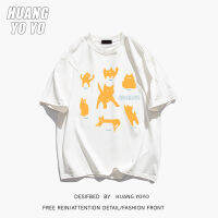 HUANGYOYO เสื้อยืด100% ลายการ์ตูนแมวตลกสำหรับผู้หญิง