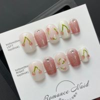 [HANDMADE]Artificial Nail Cat Eye Style Cherry Nude Color Cute Nails Reusable and Removable Nails