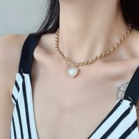Pearl White Love Pendant Necklace Twist Alloy Chain European and American Individual Female Fashion Necklace Jewelry