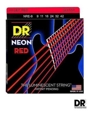 DR Strings สายกีตาร์ไฟฟ้า แบบเรืองแสง เบอร์ 9 สายเคลือบ สีแดงนีออน รุ่น NRE-9 (Light, 9-42) ** Made in USA **