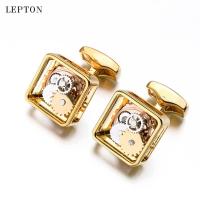 ขายร้อนสแควร์ Steampunk Gear Cufflinks Lepton นาฬิกากลไก Cuff Links สำหรับผู้ชายธุรกิจงานแต่งงาน Cufflinks Relojes Gemelos