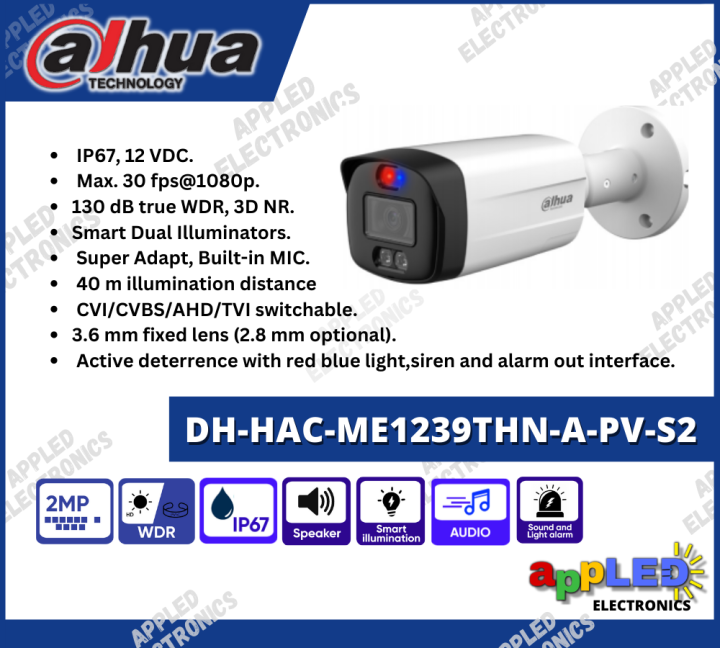 Dahua Dh Hac Me Thn A Pv Mp Smart Dual Illuminators Active Deterrence Hdcvi Analog Bullet