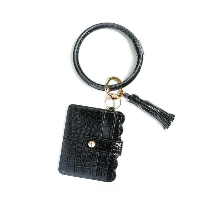 กระเป๋าใส่บัตรผู้หญิงที่ใส่บัตรเครดิตพวงกุญแจกำไลข้อมือแหวนพู่