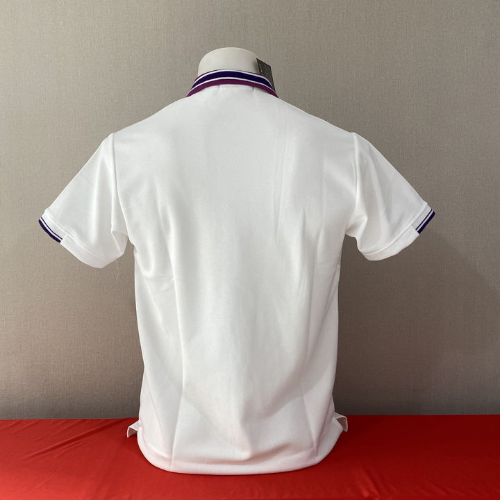 เสื้อโปโลสีขาว-polo-shirt-แบบชาย-สีขาว-ปกคอสีม่วง-เนื้อผ้า-ทีซีนุ่ม-สวมใส่สบาย-มีบริการส่งเก็บเงินปลายทาง