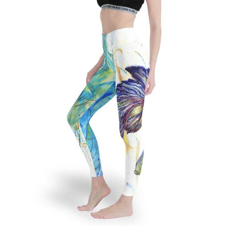 สินค้า-graffiti-ปลาผู้หญิงเอวสูงกางเกงออกกำลังกายออกกำลังกายวิ่ง-butt-lift-tights-ผู้หญิงสีขาว3xl