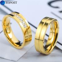 IOPOIT ใหม่ ความรัก AAA CZ ลูกบาศก์เซอร์โคเนีย สแตนเลส ทอง 18K ชุบ แหวนแต่งงาน