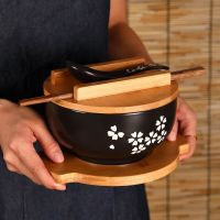 ETXJapanese Style Rice Noodle Bowl with Lid Spoon and Chopstick Kitchen Tableware Ceramic Salad Soup Bowl Food Container Dinnerware