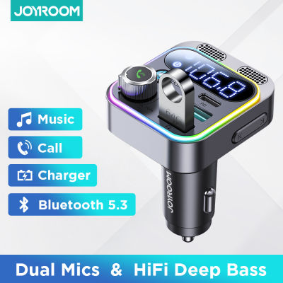Joyroomบลูทูธ 5.3 เครื่องส่งสัญญาณFMสำหรับรถStronger Dual Micsเสียงเบสที่ลึก 48W PD &amp; QC3.0 Fast Car Chargerอะแดปเตอร์บลูทูธ-kdddd