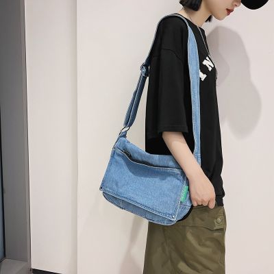 Crossbody Bag Womens Denim Canvas Bag Korean-Style Ins Vintage All-Match Artist Shoulder Bag Messenger Bag Student Bag 2023