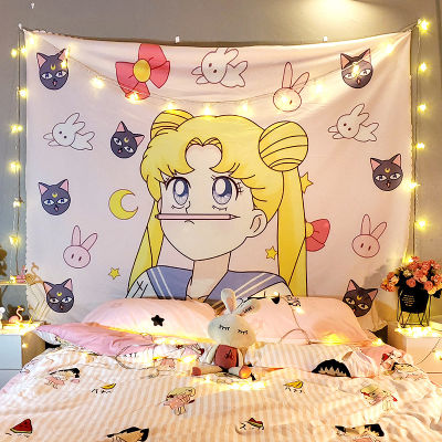【cw】Macrame Anime Tapestry Cute Sailor Moon Room Decor College Dorm Decoration Kawaii Fairy Washing Tapestry Hanging Pink Tapestrys
