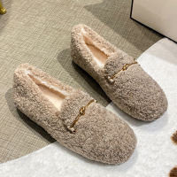 Net celebrity curly fur shoes women metal striped slip on flats wool fur warm winter loafers creppers round toe solid moccasins