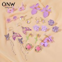 [COD] silver needle earrings summer new purple simple fresh Korean version of net red flower