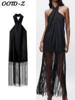 Summer Women Tassel Halter Dress 2023 Sexy Off-Shoulder Suspender A-Line Dresses Female Elegant Black Beach Vacation Vestido