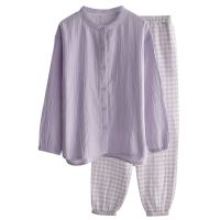 ⭐️⭐️⭐️⭐️⭐️ MUJI MUJI Japanese plaid unprinted style pajamas for women spring autumn and summer pure cotton gauze thin long-sleeved cardigan home wear set