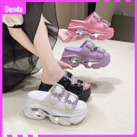 COD ❉ ndcn549 Thick Sole Slippers Women 2023 New Style High Heel Wedge Rhinestones Fashion Korean Casual Outdoor Cute Platform Sandals