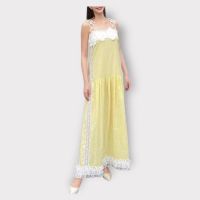 P010-286 PIMNADACLOSET - Square Neck Sleeveless Emboss Lace Stripe Loose Maxi Dress