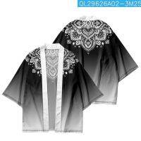 ฤดูร้อนญี่ปุ่นหลวม Harajuku เม็ดมะม่วงหิมพานต์ดอกไม้พิมพ์ Gradient Kimono Cardigan Cropped กางเกงผู้หญิงผู้ชายคอสเพลย์ Yukata