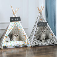 Tent House Dog Bed Portable Removable Washable Teepee Puppy Cat Indoor Outdoor Kennels Cave with Cushion and Blackboard