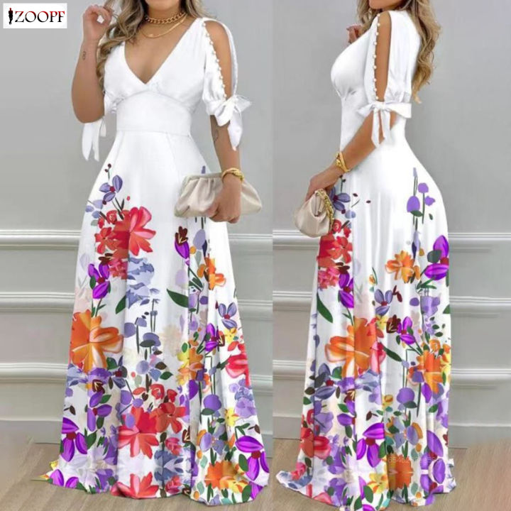 Cold shoulder long store frocks