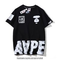 Summer Aape Hem White Black Letter Camo Printing Simple Cotton tshirt Men Women Casual loose O-Neck Short Sleeve Coat