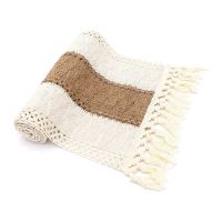 1 Pcs 71Inch Long Table Runner Cream &amp; Brown Farmhouse Table Runner with Tassels for Home Decor