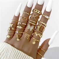 【CC】 KOTiK 23pcs Hollow Rings Set Metal Gold Color 2023 Jewelry Gifts