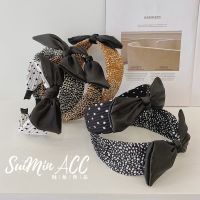 [COD] Korean version of leopard print pleated bow headband new fashion fabric wide-brimmed wash face universal hair bundle cave women