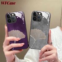 WFCase สำหรับ X70 X60 X80 X90 Pro Plus ฝาหลังรูปดอกแปะก๊วยแบบเรียบง่ายเคสโทรศัพท์แก้วทรงลูกบาศก์ทรงลูกบาศก์แบบเต็มกรอบปกป้องเคส