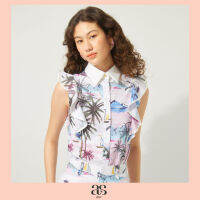 [asv rs23] Marina Island Ruffled Blouse เสื้อผู้หญิง แขนกุด แต่งระบายแขน ผ้าลายมารีน่า