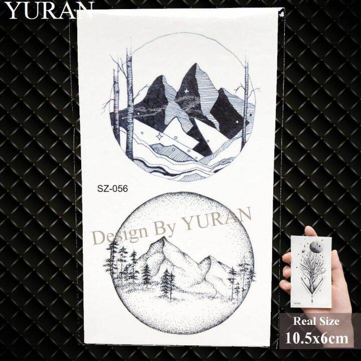 yuran-สติกเกอร์รอยสักรูปสามเหลี่ยมเรขาคณิตปลอมแบบทำมือสำหรับผู้หญิงรอยสักชั่วคราวฮิปฮอปดวงจันทร์ดวงจันทร์แท่งไม้สักลูกศรบนร่างกายของผู้ชาย