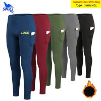 【CC】❦  Customize Fleece Leggings Waist Pants with Stretch Gym Bottoms Dry Tights