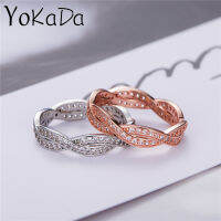 YOKADA 2สี Twist Ring สำหรับผู้หญิง Intertwined Shining Zircon Ring Gift