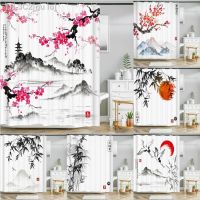 【CW】ↂ☬  Japanese-style Flowers Plum Shower Curtains Curtain Frabic Polyester with Hooks