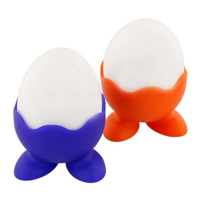 6ชิ้นซิลิโคนผู้ถือไข่ตลกเดียวให้บริการถ้วยไข่การออกแบบที่น่ารักและมีสีสันให้บริการไข่ต้มยาก