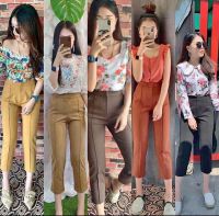 LovInFashion --กางเกงขายาว 7ส่วน กางเกงทำงาน ผญ รุ่นตีเกล็ตหน้า ซิปหน้า มีกระเป๋า2ข้าง ผ้าฮานาโกะ