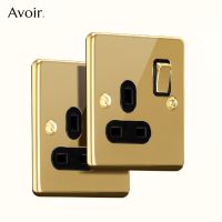 Avoir Luxury Lighting Switch Gold Stainless Steel Panel Wall Power Socket Push Button On / Off 146 Type Outlet Usb Charging Port Power Points  Switche