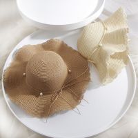 【CC】 Female Pattern Panama Hats Hat Big Brim Folding Outdoor Beach Cap for UV Protection