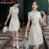 【LZ】☁❅  Novo verão vintage rendas cheongsam chinês tradicional qipao vestido de manga curta para roupas femininas